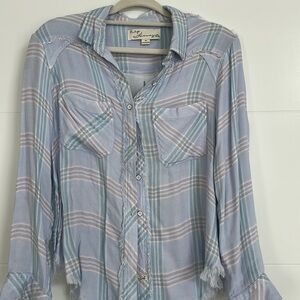 NWOT Vintage Havannah great button up in pink and blue softest plaid